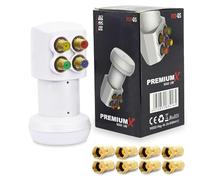 Premium X PXV-QS Quad LNB - Cabezal LNC de 4 vías con filtro LTE - 4 participantes - SAT Digital DVB-S2 4K HD 3D - Contactos dorados - Blanco - Extrapequeño - Incluye 8 conectores F