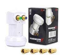 Premium X PXV-T Twin LNB - Cabezal LNC doble con filtro LTE - 2 participantes - SAT Digital DVB-S2 4K HD 3D - Contactos dorados - Blanco - Extra Pequeño - Incluye 4 conectores F