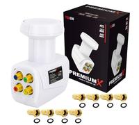 Premium X Quattro LNB Blanco Sat Suscriptor múltiple para operación con Varios interruptores Convertidor de señal de TV satelital DVB-S2 HD 4K con Conector F 8X con Anillo de Sellado