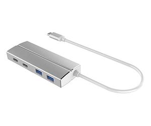 PremiumCord 10G Hub USB-C a 2X USB Tipo C + 2X Tipo A, Carcasa de Aluminio, 10 Gbps, SuperSpeed 3.2 Gen 1, Color Negro, Longitud 20 cm