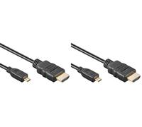 PremiumCord 4K High Speed Cable HDMI A a HDMI Micro D M/M, 4,95 Gbit/s, Compatible con Vídeo 4K@30Hz, Full HD 1080p, Deep Color, HDCP, HDR, Conectores Chapados en Oro, Negro, 1 m (Paquete de 2)