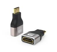 PremiumCord 8K Adaptador HDMI A Hembra a Mini HDMI Macho F/M, UHD 8K 3840p 60Hz, 4K 2160p 120Hz, Full HD 1080p, Carcasa de Aluminio, Conectores Dorados, Color Gris Espacial