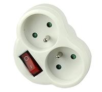 PremiumCord Adaptador de Corriente 230 V, 3 Salidas Redondas, Interruptor 230 V, Seguridad Infantil, Color Blanco