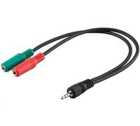PremiumCord Adaptador de Jack en Y (4 Pines, 3,5 mm a 2 Conectores Jack Hembra, 30 cm), Color Negro