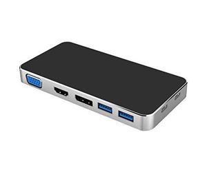 PremiumCord - Adaptador USB 3.1 Tipo C a HDMI + VGA + DisplayPort + 2 x USB 3.0 + PD