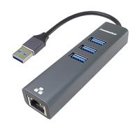 PremiumCord Adaptador USB A a Gigabit RJ45 + 3X USB A, Ethernet 10/100/1000Mbps, USB 3.2 Gen 1, 5 Gbps, Macho a Hembra, Aluminio, Longitud 15 cm