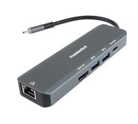 PremiumCord Base USB-C con 4K HDMI, 2X USB 3.2, RJ45 10/100/1000mbps Y PD 100W, Resolución UHD 4K 2160p 30Hz, Full HD 1080p, USB 3.2 Tipo C, Plug and Play, Carcasa de Aluminio, Longitud 20cm