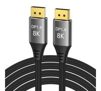PremiumCord Cable 8K DisplayPort 1.4 M/M 3m, Enchufe a Enchufe, 32,4Gbps, Vídeo UHD 8K@60Hz, 5K@60Hz, 4K@144Hz, HDCP 2.2, Conectores Chapados en Oro, Trenza de Cable Textil