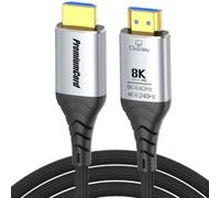 PremiumCord Cable 8K HDMI 2.1 Óptico Activo, Macho - Macho, Longitud 30 m | Ultrarrápido 48 Gbit/s, Vídeo UHD 8K a 60 Hz / 4K a 240 Hz, Conectores Sobremoldeados Chapados en Oro, Color: Negro + Plata