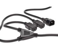 PremiumCord Cable Alargador en Y para PC, 2 Conectores en ángulo C13, 3 Pines, Color Negro, Longitud 1,2m + 0,5/0,3m