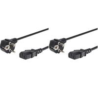 PremiumCord Cable de Alimentación de 230 V, 10 m, con Contacto de Tierra En Ángulo A Enchufe C13, IEC 320, Cable de Alimentación para PC de 3 Pines, Color Negro (Paquete de 2)