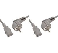 PremiumCord Cable de Alimentación de 230 V, 2 m, con Contacto de Tierra En Ángulo A Conector Hembra C13, IEC 320, Cable de Alimentación para PC de 3 Pines, Color Gris (Paquete de 2)