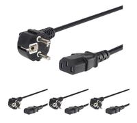 PremiumCord Cable de alimentación de 230 V y 2 m, Cable de alimentación con conexión a Tierra en ángulo a Enchufe C13, Fuente de PC IEC C13 de 3 Pines, Negro (Paquete de 4)