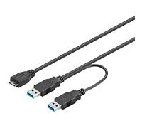 PremiumCord Cable de Alimentación USB 3.0 Y, Micro USB B Macho a 2x USB A Macho, Cable de Datos Superspeed Hasta 5Gbit/s, Color Negro, Longitud 0,5m