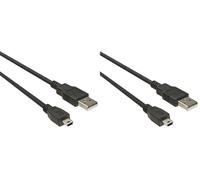 PremiumCord Cable de Conexión USB - Mini USB de 0,5m, USB A Macho a Mini B Macho, Cable de Datos USB 2.0 de Alta Velocidad 480Mbit/s, 5 Pines, 2X Blindados, AWG28, Color Negro, 0,5m (Paquete de 2)