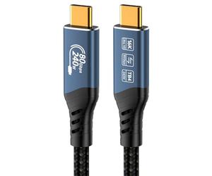 PremiumCord Cable de Conexión USB4™ Versión 2, Thunderbolt 4, 16K a 60 Hz, Cable de Datos Ultraspeed de hasta 80 Gbps, E-Marker, Conector USB Tipo C, Carga Rápida de hasta 240 W, Azul, Longitud 1m