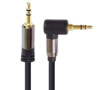 PremiumCord Cable Jack Estéreo HQ de 3,5 mm, Conector Jack de 3,5 mm, Stereojack Macho a Macho de 90°, Cable de Conexión de Audio Para Auriculares Auxiliar, Blindado, Conector Metálico, M/M, 1,5 m