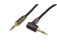PremiumCord Cable Jack Estéreo HQ de 3,5 mm, Conector Jack de 3,5 mm, Stereojack Macho a Macho de 90°, Cable de Conexión de Audio Para Auriculares Auxiliar, Blindado, Conector Metálico, M/M, 1,5 m