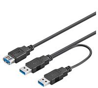 PremiumCord Cable Y de Fuente de Alimentación USB 3.0, USB a Hembra a 2X USB A Macho, Cable de Datos Superspeed hasta 5Gbit/s, Color Negro, Longitud 0,5m