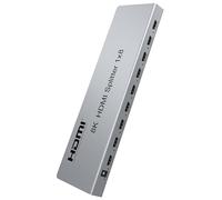 PremiumCord Divisor HDMI 1-8, Vídeo 8K 4320p 60Hz, 4K 2160p 120Hz, Full HD 1080p, HDMI 2.1, 40Gbps, HDR10, Dolby TrueHD, Cec, Carcasa Metálica Pequeña, Plateado