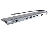 PremiumCord Dock USB-C con 4K HDMI, VGA, RJ45, 3X USB 2.0, USB-C 3.2, SD, MicroSD/TF, StereoJack 3,5 mm y PD 100W, resolución UHD 4K 2160p 60Hz, USB 3.2 Type C, Aluminio de la Vivienda, Longitud 20