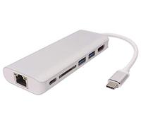 PremiumCord Dock USB-C con Gigabit RJ45, 4K HDMI, 2X USB 3.0, SD, PD, Compatible con vídeo 4K 2160p, Full HD 1080p, Ethernet, Color Plateado, Longitud 20 cm