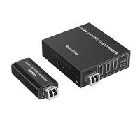 PremiumCord Extensor USB Óptico de 4 Puertos Hasta 300 m, USB 3.2 SuperSpeed 5 Gbit/s, Extensor de Fibra Multimodo, Carcasa Metálica, Color Negro