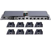 PremiumCord HDMI 1-8 Splitter + Extensor vía Cat6/6a/7, Full HD 1080p 60Hz a 70m, Carcasa Metálica, 2 Receptores con Fuente de Alimentación, Dolby TrueHD, 3D, EDID, CEC, HDCP2.2