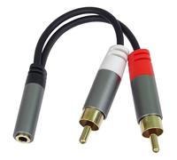 PremiumCord HQ - Distribuidor de cable jack hembra de 3,5 mm a 2 conectores RCA, conectores de metal, color negro, M/F, longitud 15 cm