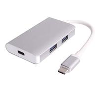 PremiumCord - Hub USB-C a 2 Puertos USB 3.0 + PD, Carcasa de Aluminio, 5 Gbps, SuperSpeed USB 3.1 Tipo C, Color Plateado, Longitud de 25 cm