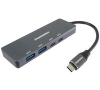 PremiumCord SuperSpeed Hub USB-C a 2X USB-C y 2X USB A, USB 3.2 Gen 1, 5 Gbps, Carga 5 V, Macho a Hembra, Aluminio, Longitud 15 cm
