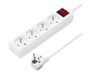 PremiumCord PP4K-03 base múltiple 3 m 4 salidas AC Blanco - Bases múltiples (3 m, 4 salidas AC, Tipo E / F, Blanco, 250 V, 10 A)