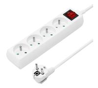 PremiumCord Regleta 230V, 4 Tomas con Interruptor, Extensión 230 V, Tomas Francesas Giradas 45°, Toma Múltiple Seguridad Infantil, Blanco, 2m