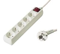 PremiumCord Regleta 230V, 5 Tomas con Interruptor, Extensión 230 V, Tomas Francesas Giradas 45°, Toma Múltiple Seguridad Infantil, Blanco, 3m