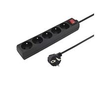 PremiumCord Regleta 230V, 5 Tomas con Interruptor, Extensión 230 V, Tomas Francesas Giradas 45°, Toma Múltiple Seguridad Infantil, Negro, 2m