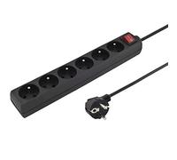 PremiumCord Regleta 230V, 6 Tomas con Interruptor, Extensión 230 V, Tomas Francesas Giradas 45°, Toma Múltiple Seguridad Infantil, Negro, 5m