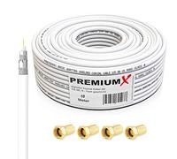 PremiumX BASIC Cable coaxial de 10m - Recepción perfecta con blindaje de aluminio cuádruple de 135dB - Compatible con DVB-S/S2, DVB-C, DVB-T, instalaciones BK - Incluidos 4 conectores F