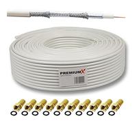 PremiumX BASIC Cable coaxial de 15m - Recepción perfecta con blindaje de aluminio cuádruple de 135dB - Compatible con DVB-S/S2, DVB-C, DVB-T, instalaciones BK - Incluidos 10 conectores F
