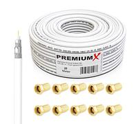 PremiumX BASIC Cable coaxial de 20m - Recepción perfecta con blindaje de aluminio cuádruple de 135dB - Compatible con DVB-S/S2, DVB-C, DVB-T, instalaciones BK - Incluidos 10 conectores F