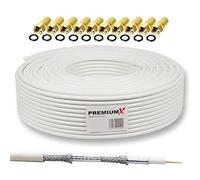 PremiumX BASIC Cable coaxial de 25m - Recepción perfecta con blindaje de aluminio cuádruple de 135dB - Compatible con DVB-S/S2, DVB-C, DVB-T, instalaciones BK - Incluidos 10 conectores F