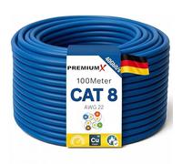 PremiumX Cable de instalación CAT 8 100 m | 40 Gbit 2000 MHz | S/FTP PIMF AWG22 cobre puro | Eca LSZH FRNC libre de halógenos | Cable de datos de red LAN profesional Simplex