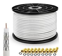 PremiumX PROFI PRO 100m cable coaxial 135 dB 5 vías blindado, cable de antena PURE COBRE 135dB + 10 conector F 8.00mm en color "GOLD" SIN CARGO