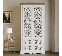 PREMTURE Librería estilo rococó envejecido, color blanco, 168 x 40 x 84 cm, de HDF y MDF, estantería alta con 2 cajones y 5 estantes, separadores ajustables para salón