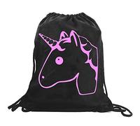 PREMYO Bolsa de Cuerdas Saco de Gimnasio Deporte Mochila Mujer Hombre con Dicho Impresión Unicornio Rosa Práctico Cómodo Cordón Robusto Algodón Negro