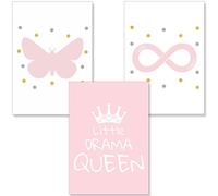 PREMYO Cuadros Infantiles Habitación Niña - Láminas Decorativas para Enmarcar - 3 Póster Little Drama Queen Rosa A4