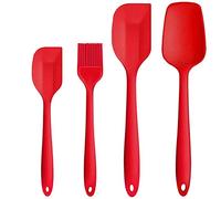PREMYO Juego 4 Espátulas Cocina Lengua Silicona Pincel de Repostería Cuchara Resistente al Calor Antiadherente Volteador Paleta Masa Pastel (One Size, Rojo)