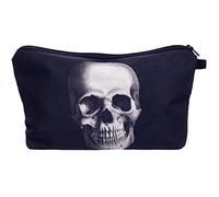 PREMYO Neceser de Maquillaje Estuche Escolar Pochette para Cosméticos Bolsa de Aseo Pequeña Práctico Estampado Impresión Diseño Cráneo Negro