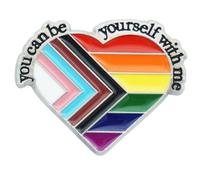 Prendas de orgullo con texto en inglés "You Can Be Yourself With Me" - Pin de solapa esmaltado LGBT con corazón irregular y arco iris, broche de insignia de orgullo trans, decoración para ropa y