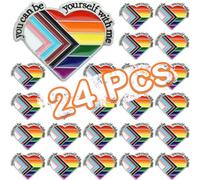 Prendas de orgullo con texto en inglés "You Can Be Yourself With Me" - Pin de solapa esmaltado LGBT con corazón irregular y arco iris, broche de insignia de orgullo trans, decoración para ropa y
