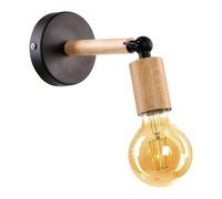 PRENDELUZ Aplique de pared negro y madera casquillo E27 40W Max diseño decorativo industrial 132 x 177 mm ideal para salón, dormitorio o pasillo bombilla no incluida